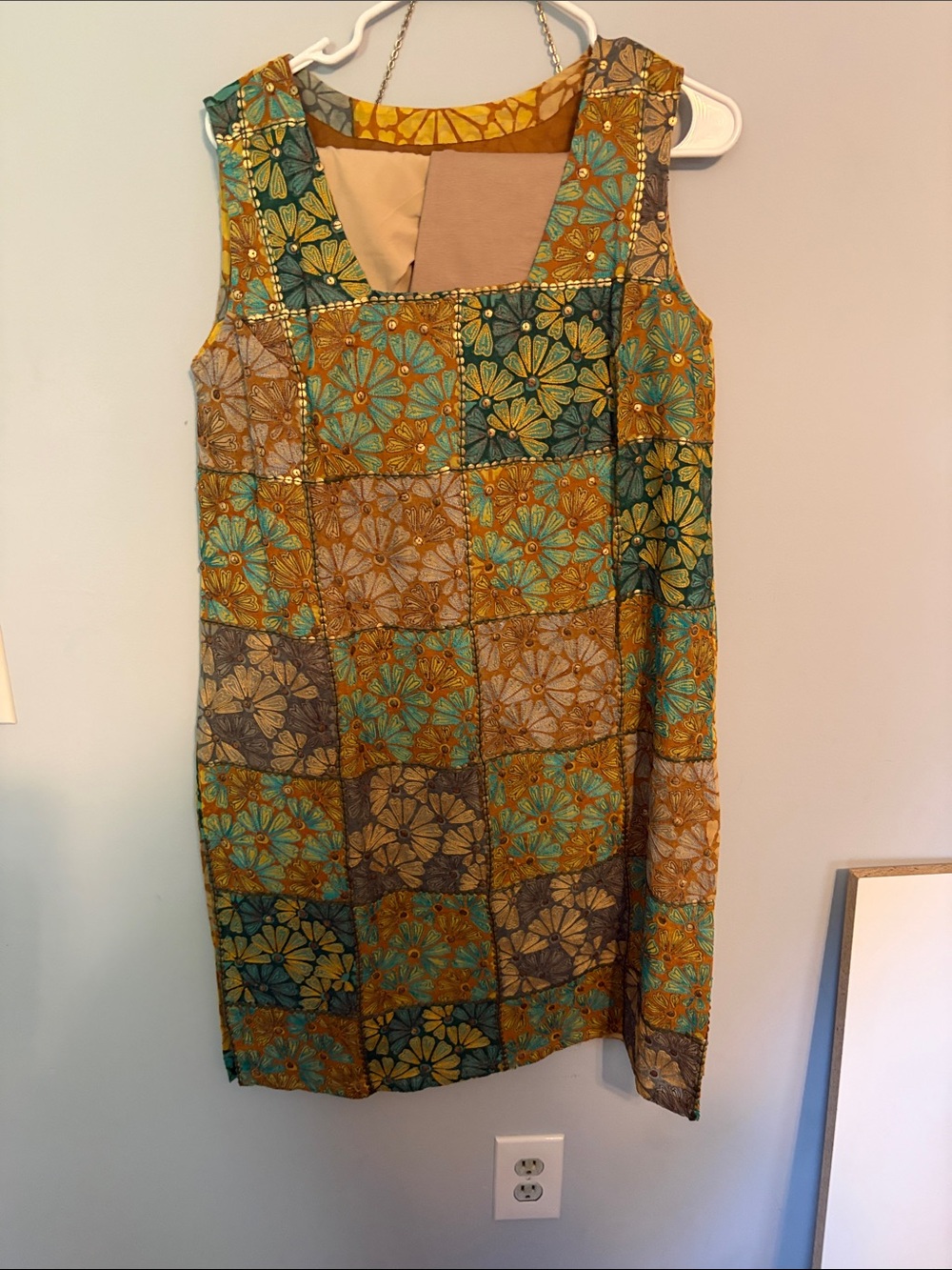 Sleeveless Patchwork Floral Kurta Mini in Teal & Mustard